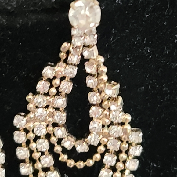 Gold and Rhinestone Chandelier Earrings - Picture 3 of 3